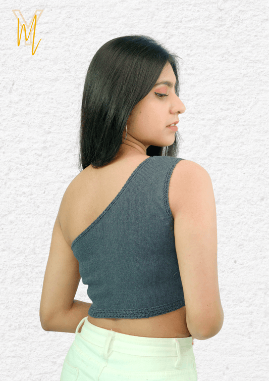 Dark Grey One Shoulder Top - Yellow Molly