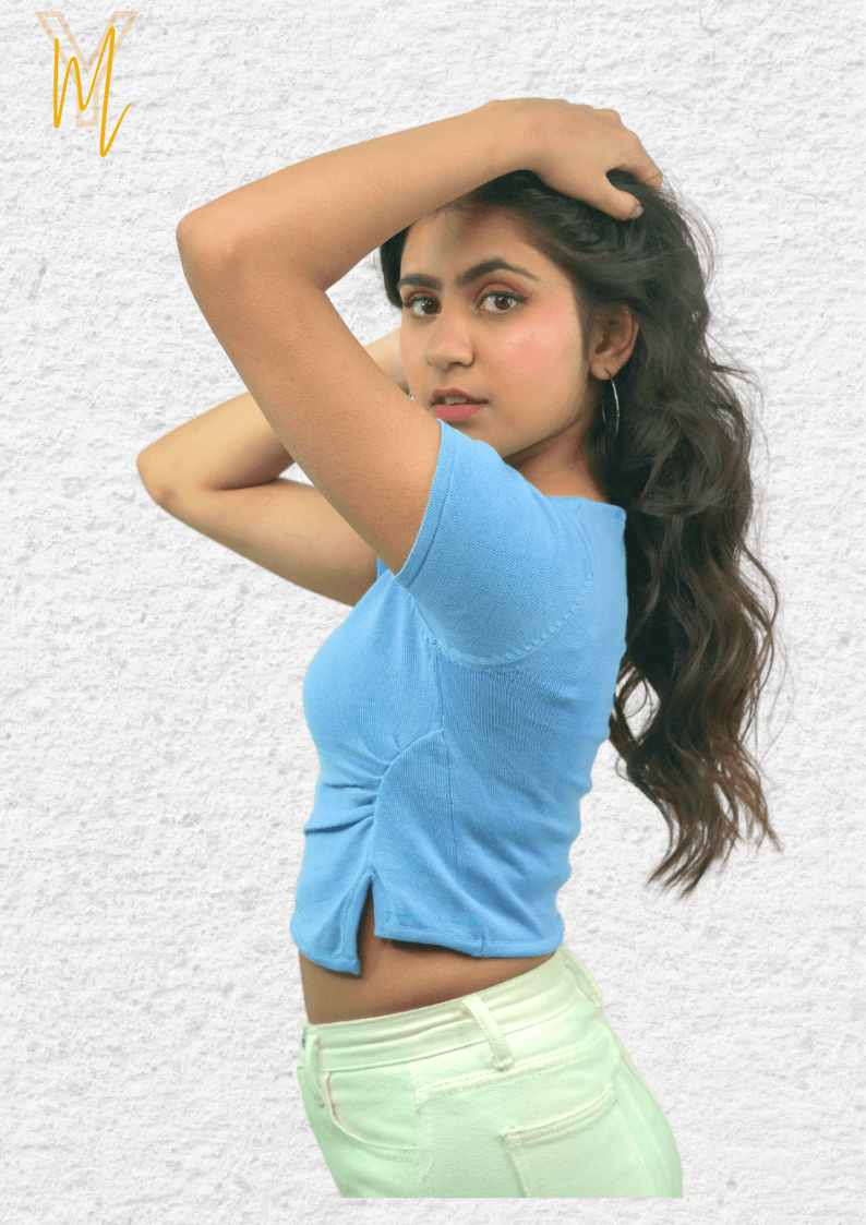 Asymmetric crop top Glacier Blue - Yellow Molly