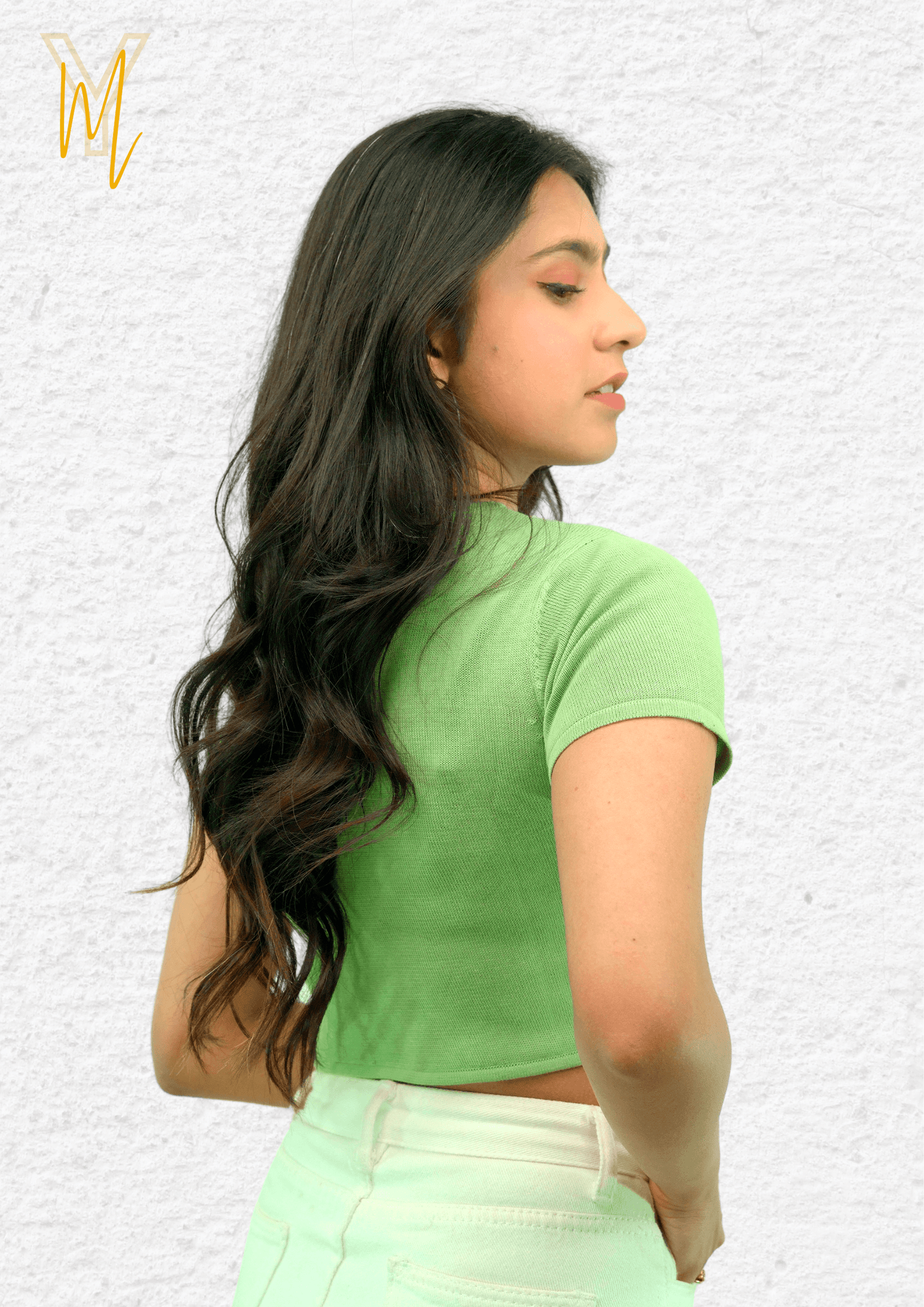 Asymmetric crop top Green - Yellow Molly