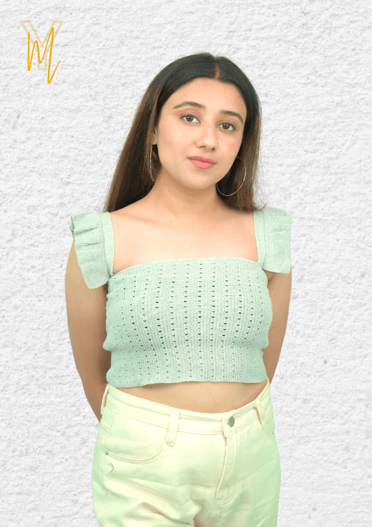 Square-Neck Crop Top Light Grey - Yellow Molly