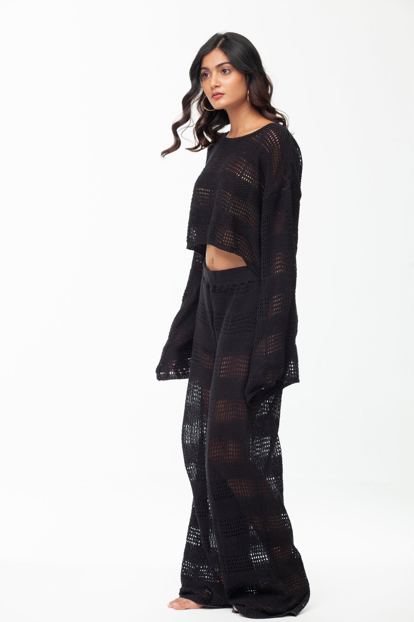 BLACK POINTELLE KNIT CO-ORDS SET