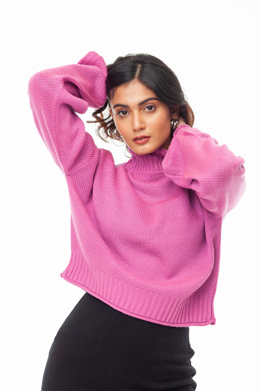 MAUVE LOOSE FITTED TURTLE NECK SWEATER