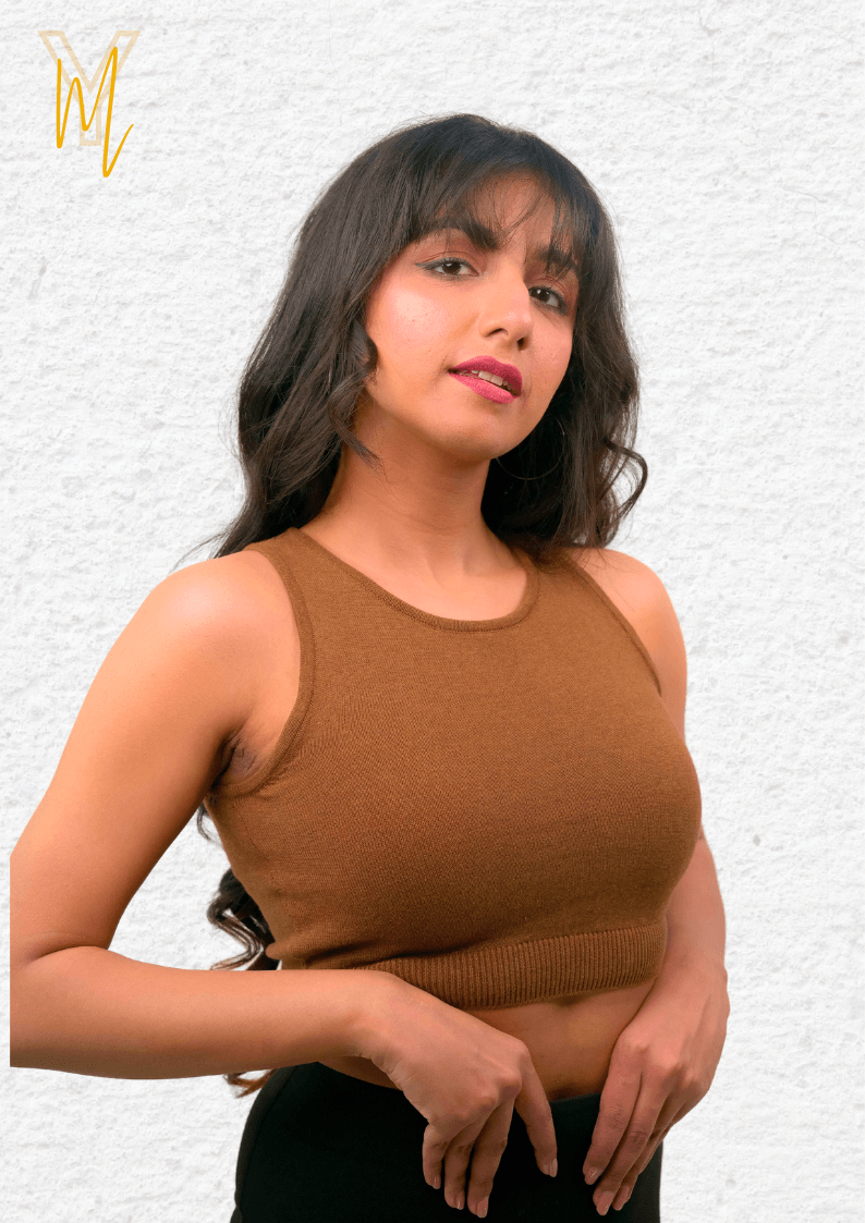 Brown Cropped Vest Top - Yellow Molly