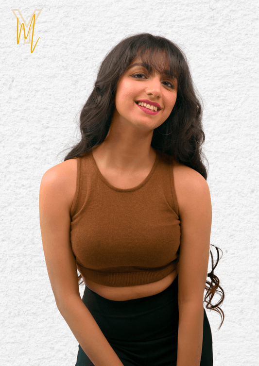 Brown Cropped Vest Top - Yellow Molly