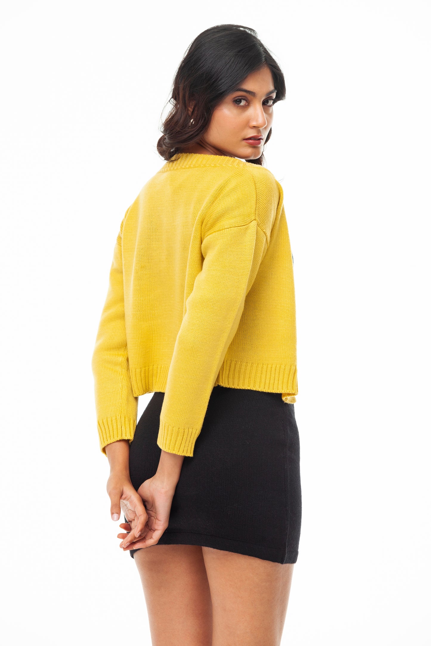 YELLOW  SINGLE JERSEY V NECK CARDIGAN