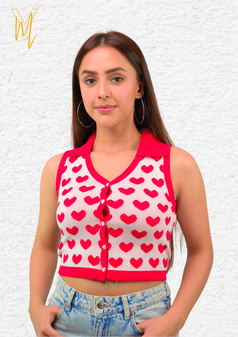 Red Hearts Cropped Top - Yellow Molly