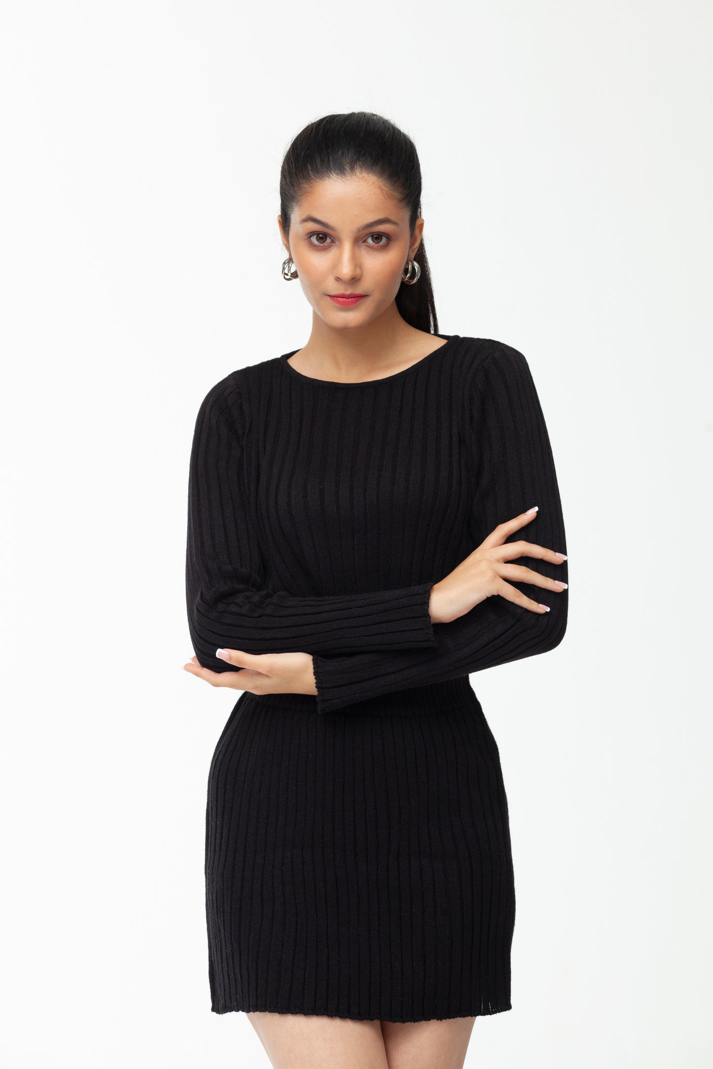 BLACK RIB KNIT  MINI SKIRT