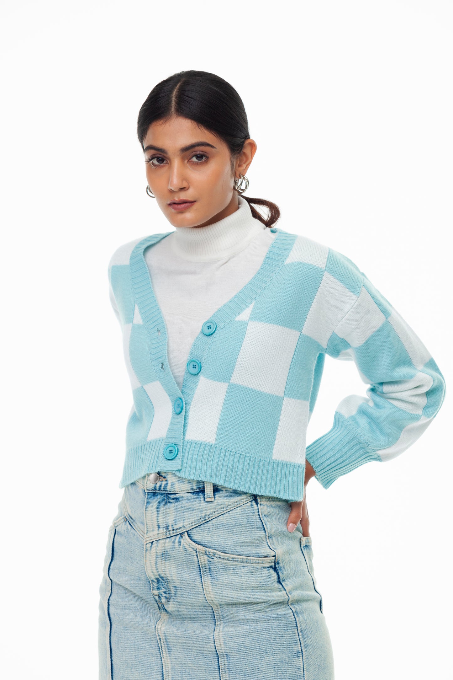 CLEAR SKY  JACQUARD CHECKERED CARDIGAN