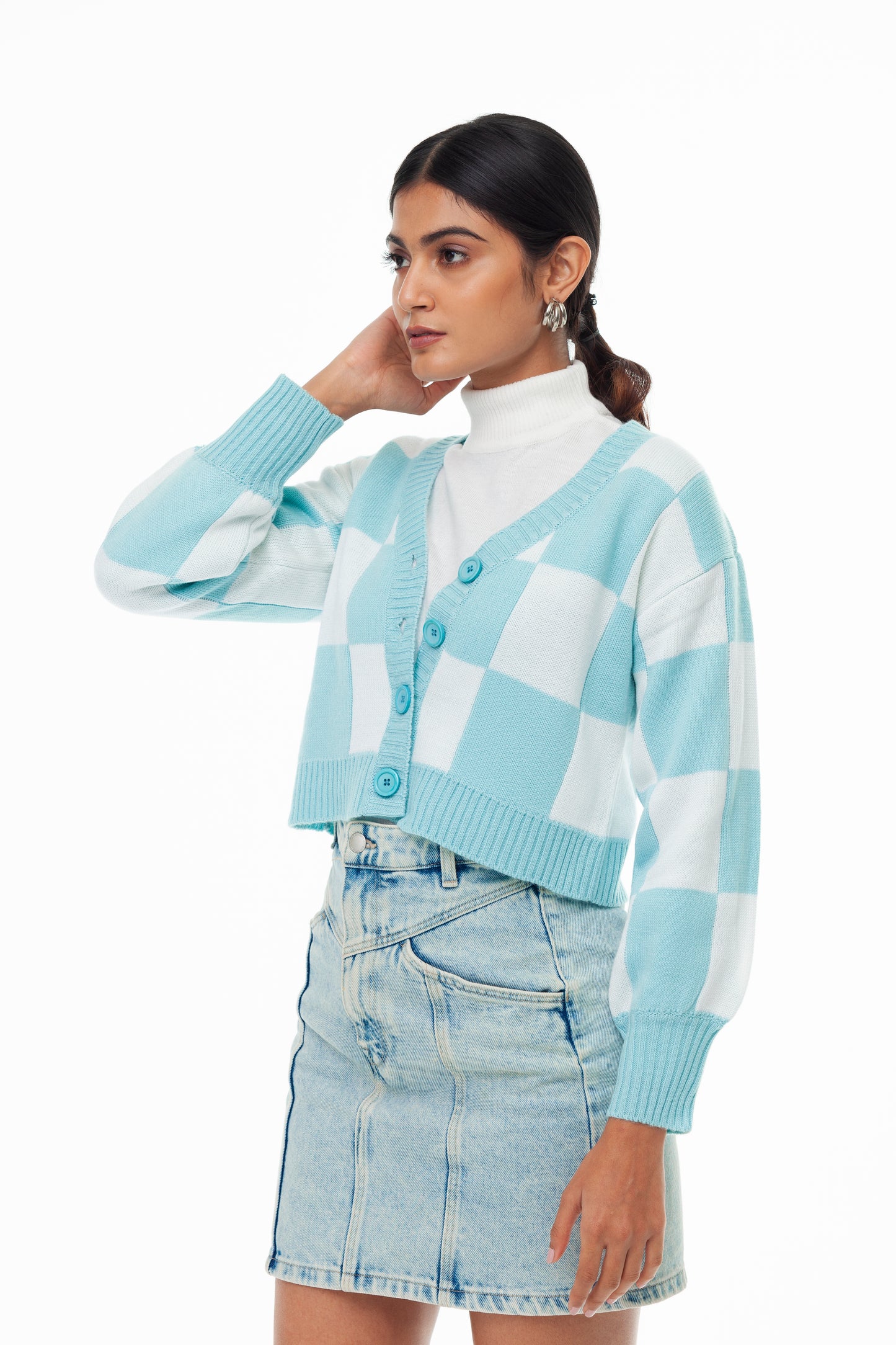 CLEAR SKY  JACQUARD CHECKERED CARDIGAN