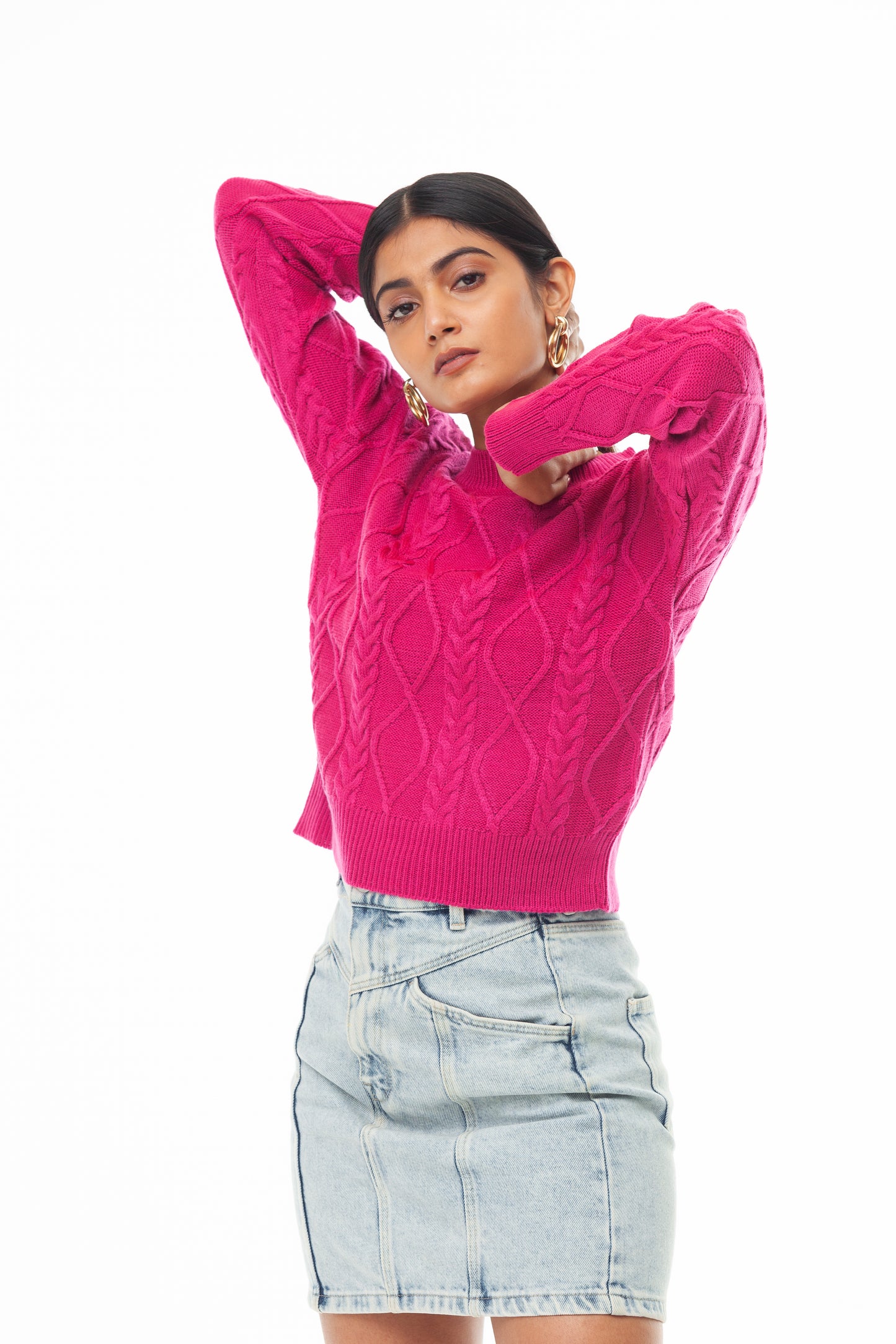 MAGENTA  CABLE KNIT SWEATER