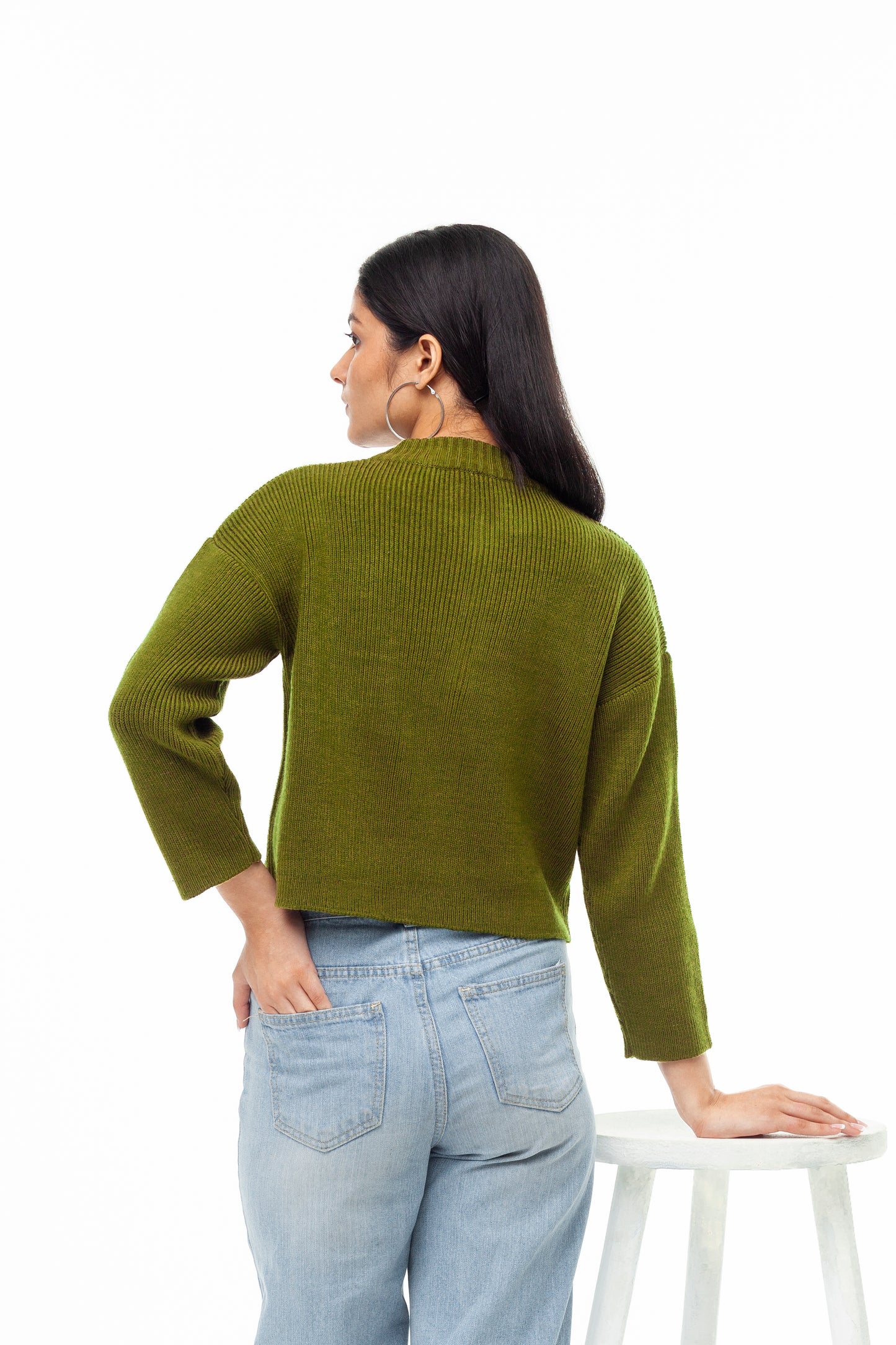 OLIVE GREEN HALF ZIP UP RIB SWEATER