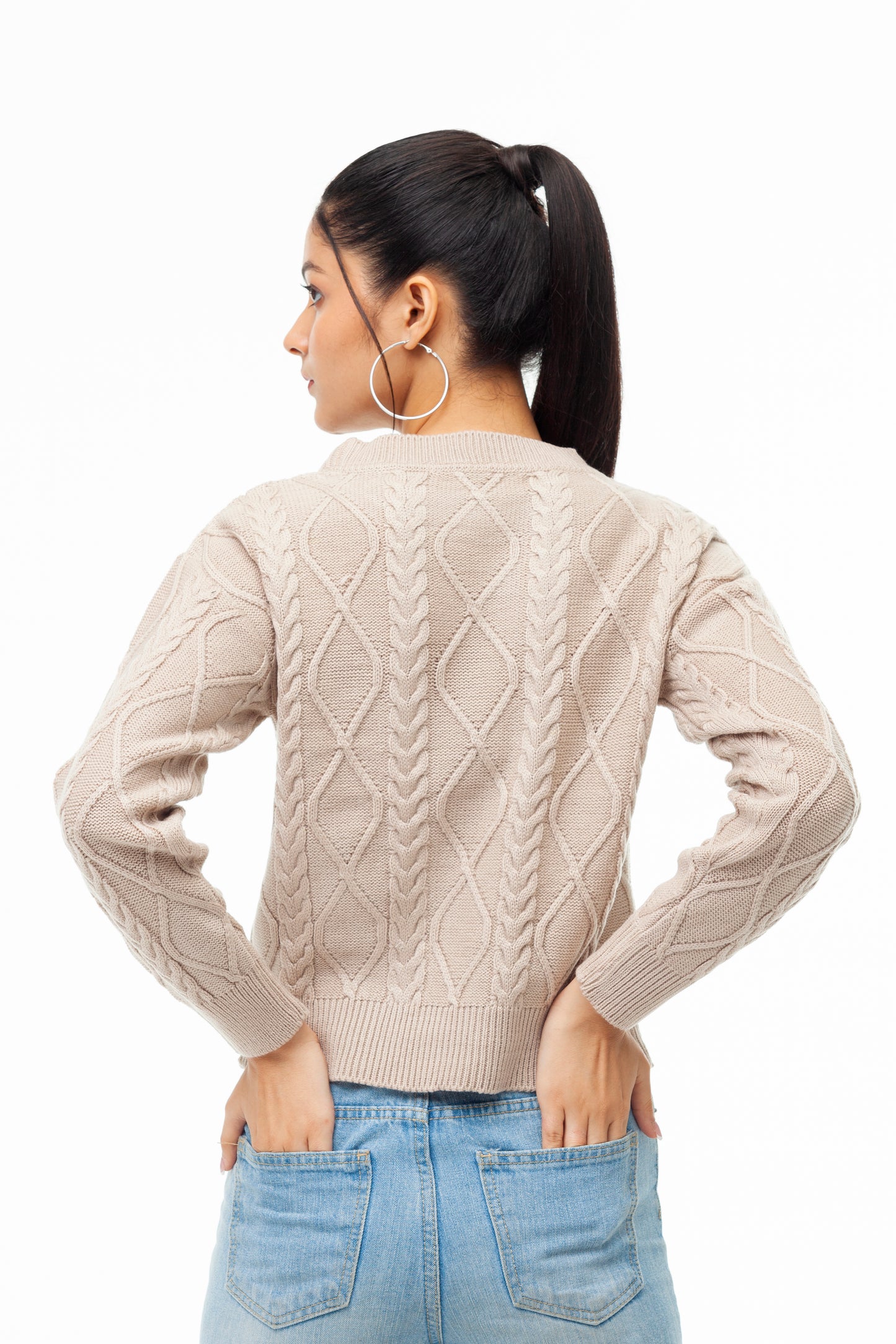 BEIGE  CABLE KNIT SWEATER - Yellow Molly