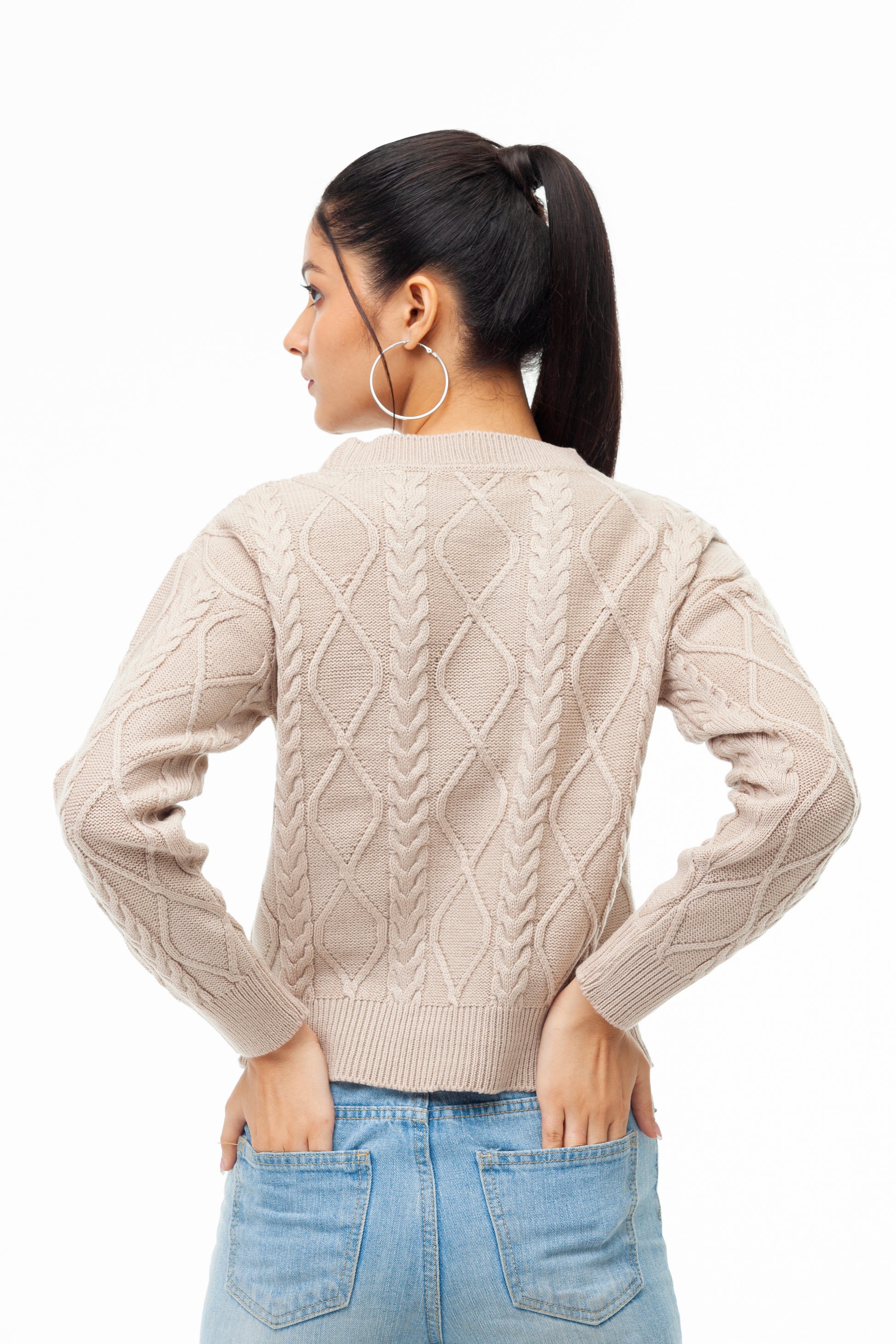 BEIGE  CABLE KNIT SWEATER - Yellow Molly