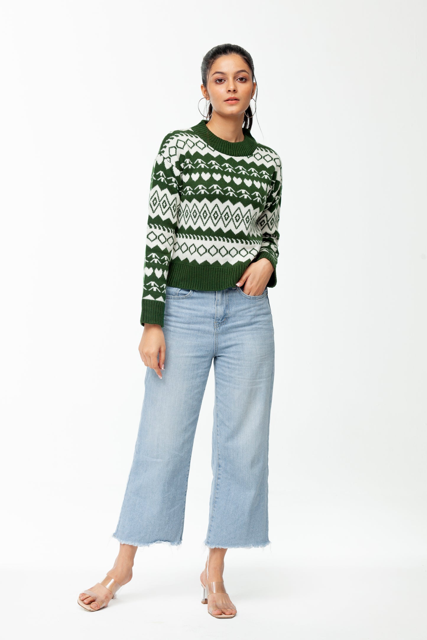 DARK GREEN JACQUARD XMAS SWEATER