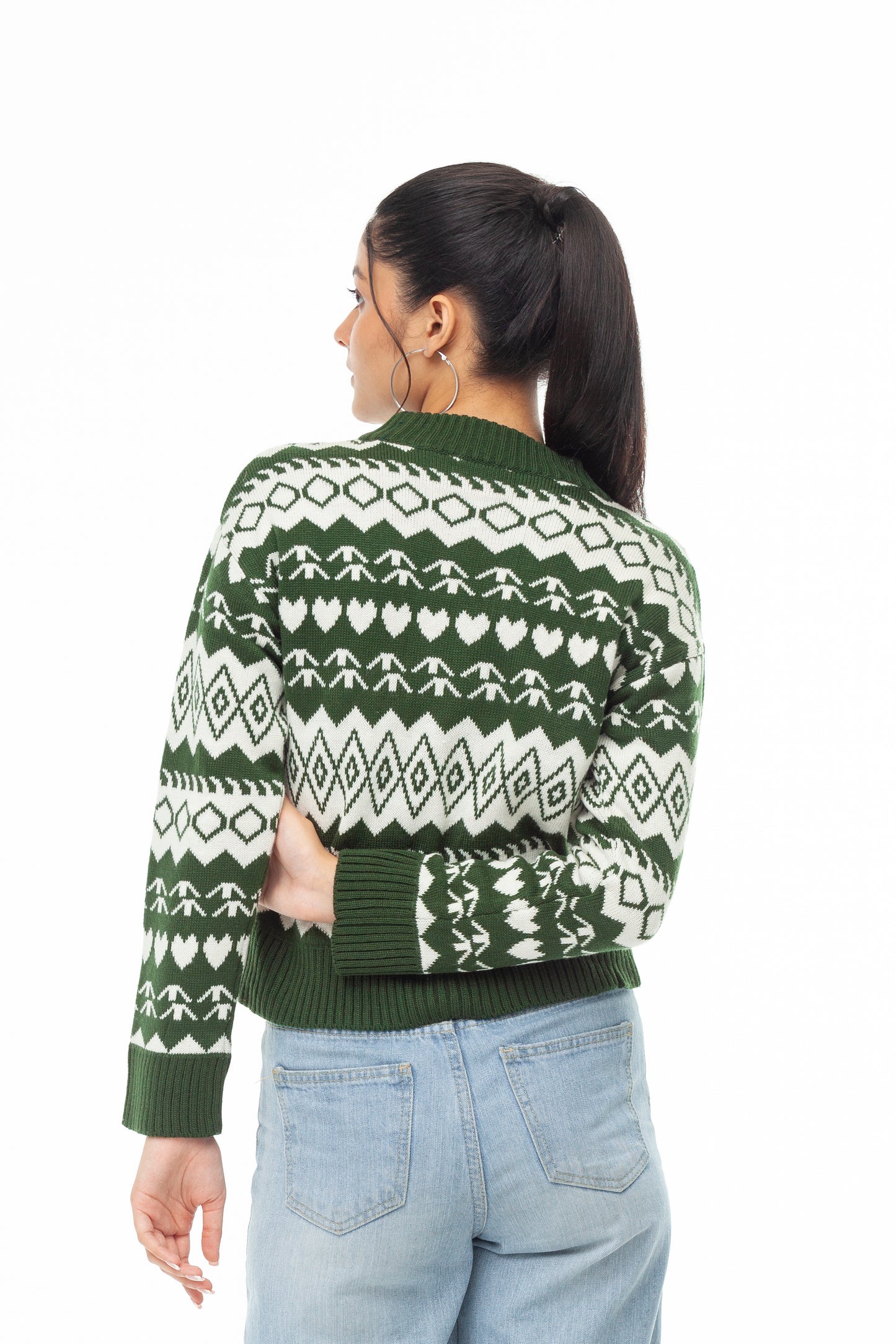 DARK GREEN JACQUARD XMAS SWEATER