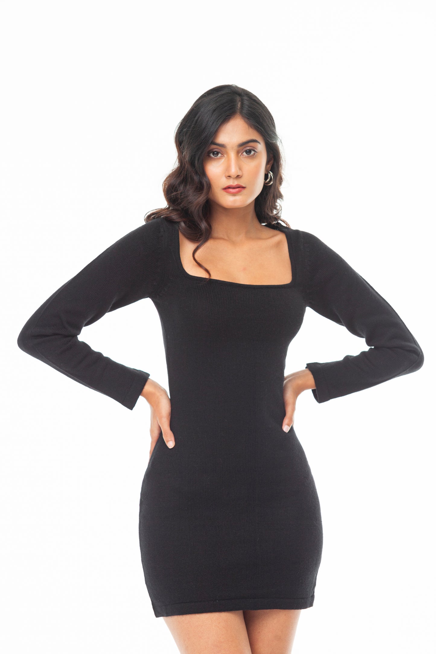 BLACK THE STANDOUT SQUARE NECK SHORT DRESS